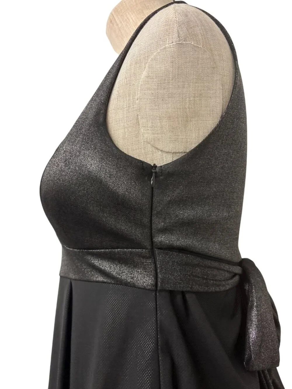 Max Rave Black Metallic Silver Empire Waist Dress With Tie-Back Design Size S - Picture 6 of 11